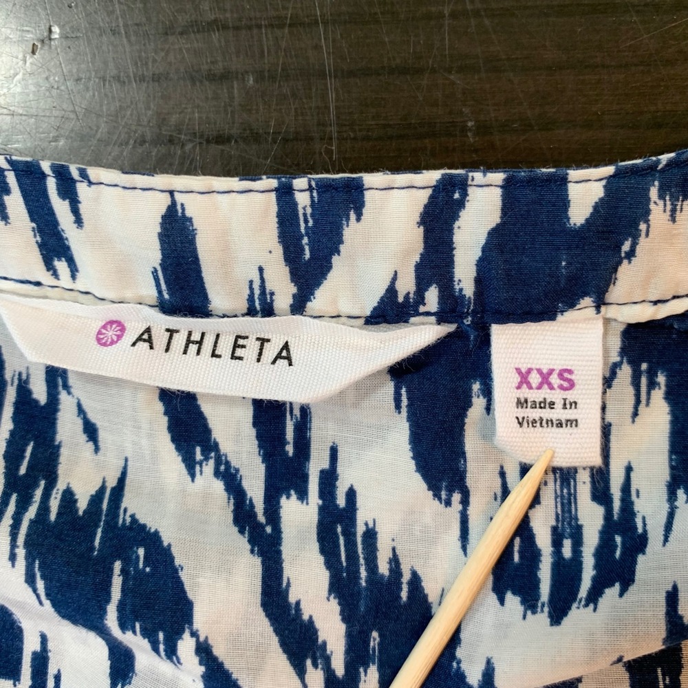 Athleta Ikat Print Tunic Top Women XXS Blue White Cotton Silk Shirt Dress Preppy - Picture 4 of 14
